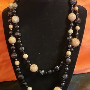 💕Black and Khaki Agate Stone Bead Necklace